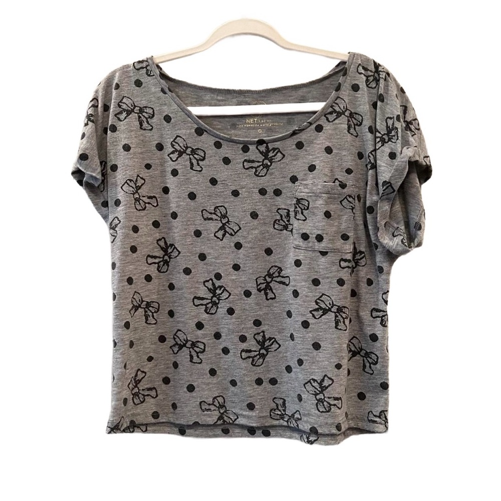 NET Ladies Women’s Medium Gray Black Cropped T-Shirt Short Sleeve Polyester